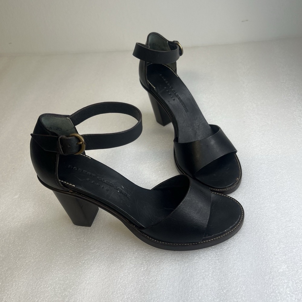 Robert Clergerie black leather high heel sandals France Sz 7 - Picture 2 of 10